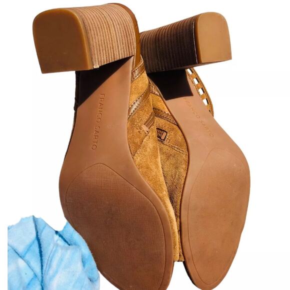 Franco Sarto Brown Leather Peep Toe Zip High Heel Cut Out Ankle Boots Size 10 - Picture 7 of 8